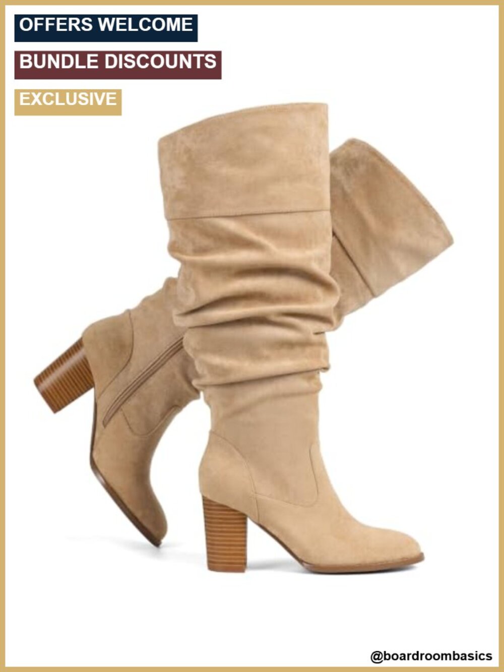 Wide Calf Suede Slouch Knee High Boots Side Zipper 3-Inch Heel Fall